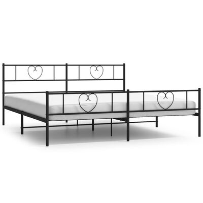 vidaXL Metal Bed Frame without Mattress with Footboard Black 180x200 cm Super King