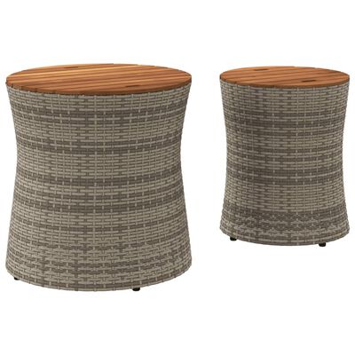 vidaXL Garden Side Tables 2 pcs with Wooden Top Grey Poly Rattan