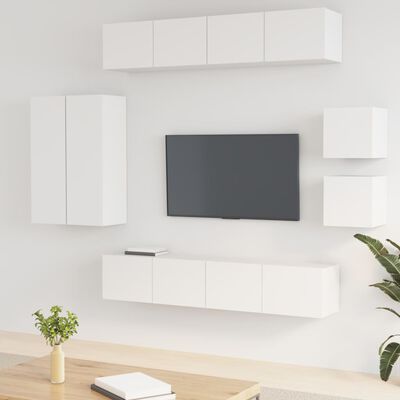 vidaXL 8 Piece TV Cabinet Set White Engineered Wood