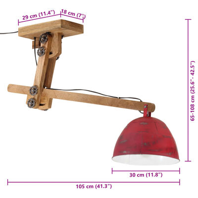 vidaXL Ceiling Lamp 25 W Distressed Red 105x30x65-108cm E27