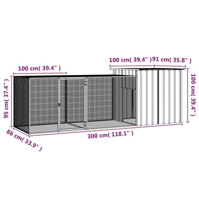 vidaXL Chicken Cage Grey 300x91x100 cm Galvanised Steel