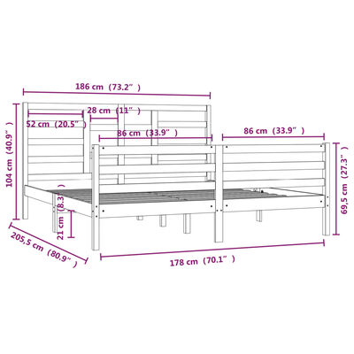 vidaXL Bed Frame without Mattress Solid Wood 180x200 cm Super King