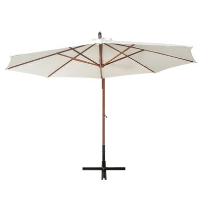 vidaXL Hanging Garden Parasol 350 cm Wooden Pole White