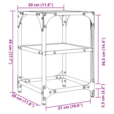 vidaXL Coffee Tables with Black Glass Top 2 pcs 30x30x45 cm Steel