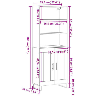 vidaXL Highboard Concrete Grey 69.5x34x180 cm Engineered Wood