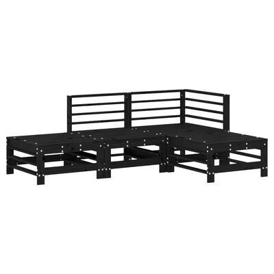 vidaXL 4 Piece Garden Lounge Set Black Solid Wood Pine