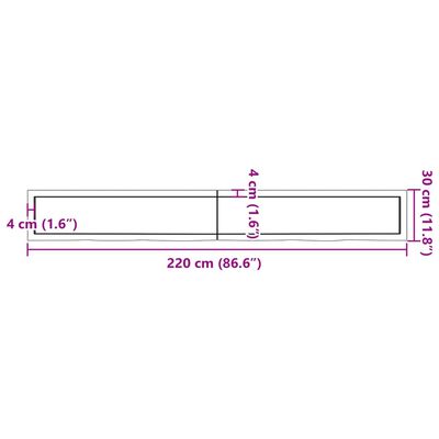 vidaXL Bathroom Countertop 220x30x(2-6) cm Untreated Solid Wood