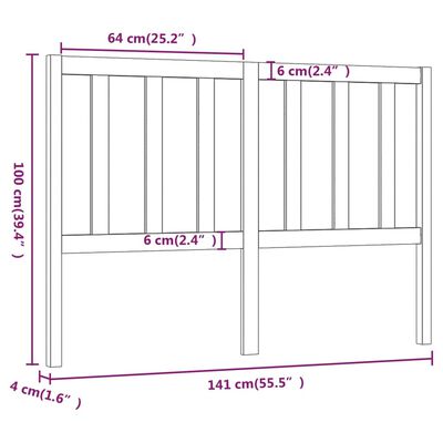 vidaXL Bed Headboard Grey 141x4x100 cm Solid Wood Pine