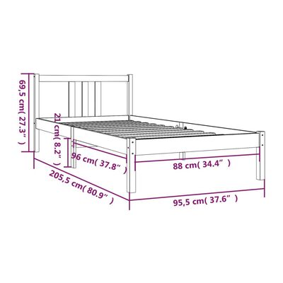 vidaXL Bed Frame without Mattress White Solid Wood 90x200 cm