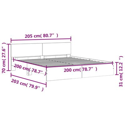 vidaXL Bed Frame without Mattress White 200x200 cm