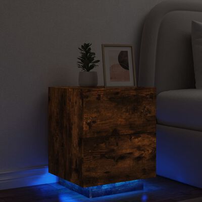 vidaXL Bedside Cabinet with LED Lights Smoked Oak Engineered Wood