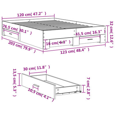 vidaXL Bed Frame with Drawers without Mattress Grey Sonoma 120x200 cm