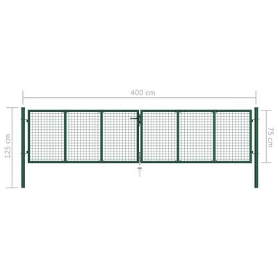 vidaXL Mesh Garden Gate Steel 390x75 cm Green