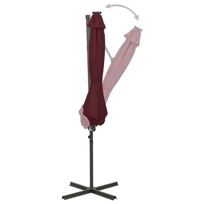 vidaXL Cantilever Garden Parasol with Pole and LED Lights Bordeaux Red 300 cm