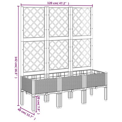 vidaXL Garden Planter with Trellis Brown 120x40x142 cm PP