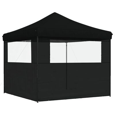 vidaXL Foldable Party Tent Pop-Up with 2 Sidewalls Black