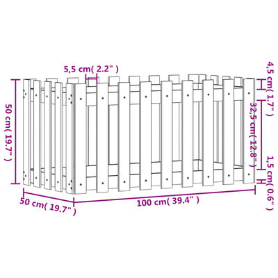 vidaXL Garden Raised Bed with Fence Design White 100x50x50 cm Solid Wood Pine