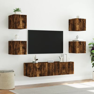 vidaXL 6 Piece TV Wall Units with LED Smoked Oak Engineered Wood