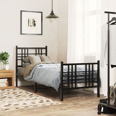 vidaXL Metal Bed Frame without Mattress with Footboard Black 75x190 cm Small Single