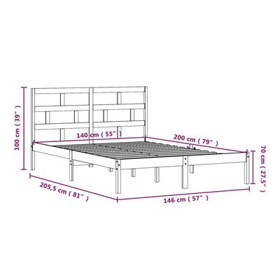 vidaXL Bed Frame without Mattress Black Solid Wood 140x200 cm (810021+814198)