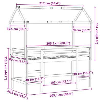 vidaXL Loft Bed with Ladder and Roof without Mattress 80x200 cm