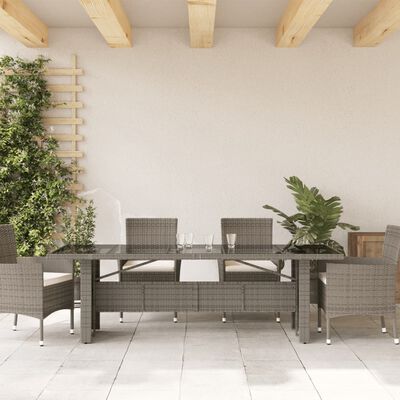 vidaXL Garden Table with Glass Top Grey 240x90x75 cm Poly Rattan