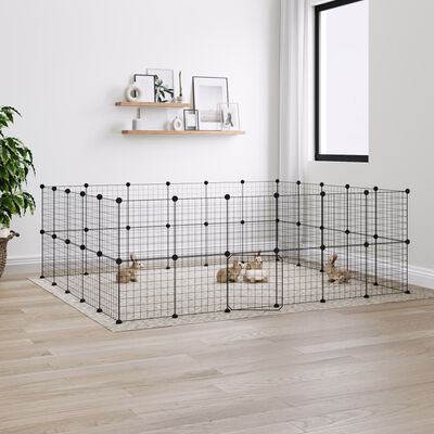 vidaXL 44-Panel Pet Cage with Door Black 35x35 cm Steel