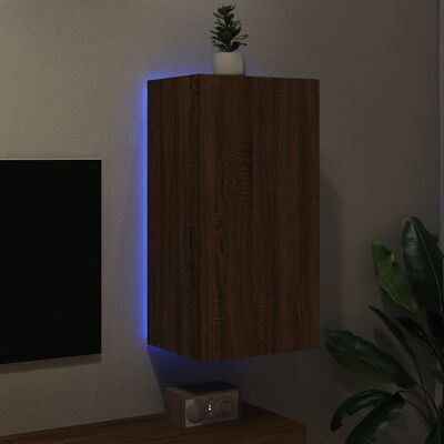 vidaXL TV Wall Cabinet with LED Lights Brown Oak 40.5x35x80 cm