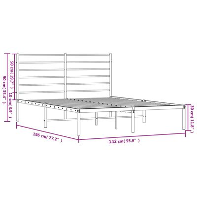 vidaXL Metal Bed Frame without Mattress with Headboard Black 135x190 cm Double