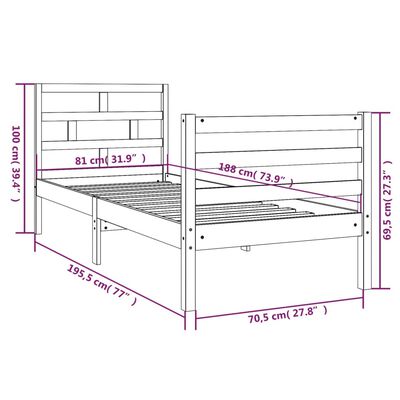 vidaXL Bed Frame without Mattress Black 75x190 cm Small Single Solid Wood