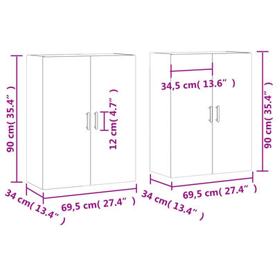 vidaXL Wall Mounted Cabinets 2 pcs Sonoma Oak 69.5x34x90 cm