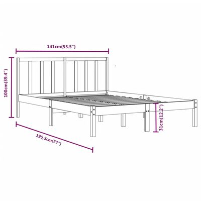 vidaXL Bed Frame without Mattress Black Solid Wood Pine 135x190 cm Double