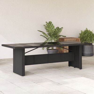 vidaXL Garden Table with Glass Top Black 240x90x75 cm Poly Rattan