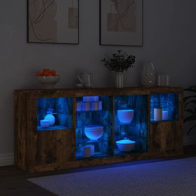 vidaXL Sideboard with LED Lights Smoked Oak 163x37x67 cm