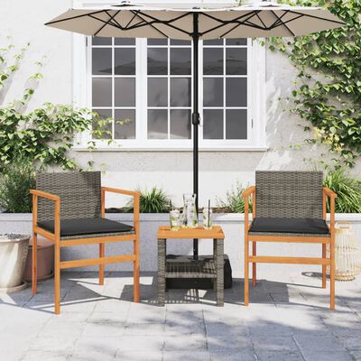 vidaXL Garden Chairs with Cushions 2 pcs Grey Poly Rattan&Solid Wood