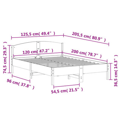 vidaXL Bed Frame without Mattress White 120x200 cm Solid Wood Pine