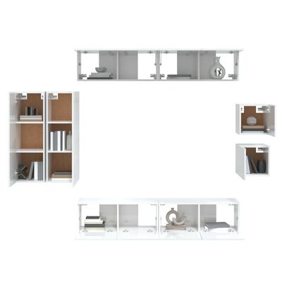 vidaXL 8 Piece TV Cabinet Set High Gloss White Engineered Wood