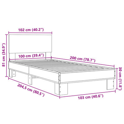 vidaXL Bed Frame without Mattress Grey Sonoma 100x200 cm