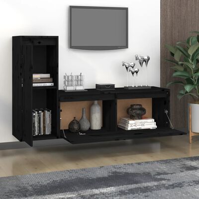 vidaXL TV Cabinets 2 pcs Black Solid Wood Pine