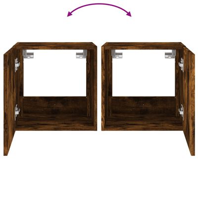 vidaXL TV Wall Cabinets with LED Lights 2 pcs Smoked Oak 40.5x35x40 cm