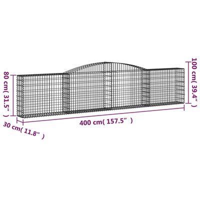 vidaXL Arched Gabion Baskets 5 pcs 400x30x80/100 cm Galvanised Iron