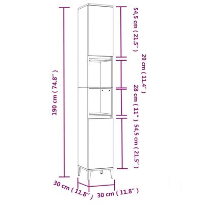 vidaXL Bathroom Cabinet Concrete Grey 30x30x190 cm Engineered Wood