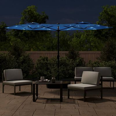 vidaXL Double-Head Garden Parasol with LEDs Azure Blue 316x240 cm