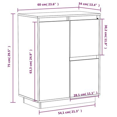 vidaXL Sideboard 60x34x75 cm Solid Wood Pine