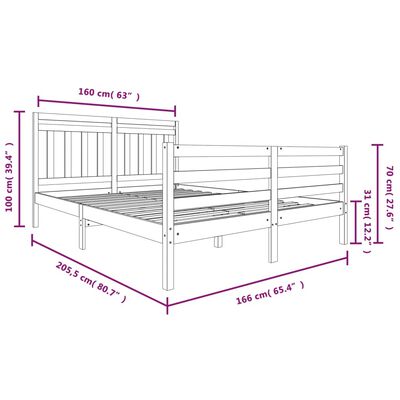 vidaXL Bed Frame without Mattress White Solid Wood 160x200 cm (810441+814105)