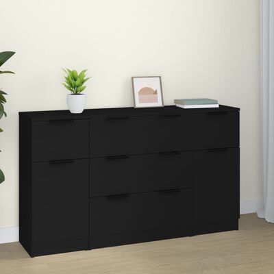 vidaXL 3 Piece Sideboard Set Black Engineered Wood