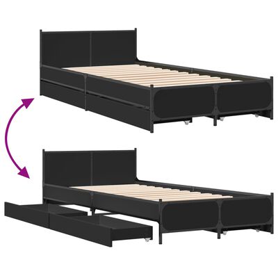 vidaXL Bed Frame with Drawers without Mattress Black 90x190 cm Single