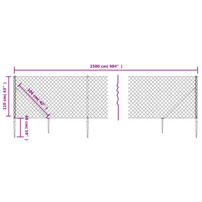 vidaXL Chain Link Fence with Spike Anchors Green 1.1x25 m