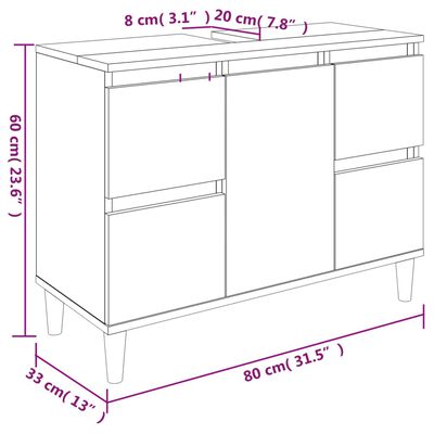 vidaXL Sink Cabinet Black 80x33x60 cm Engineered Wood