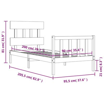 vidaXL Bed Frame without Mattress White 90x200 cm Solid Wood Pine